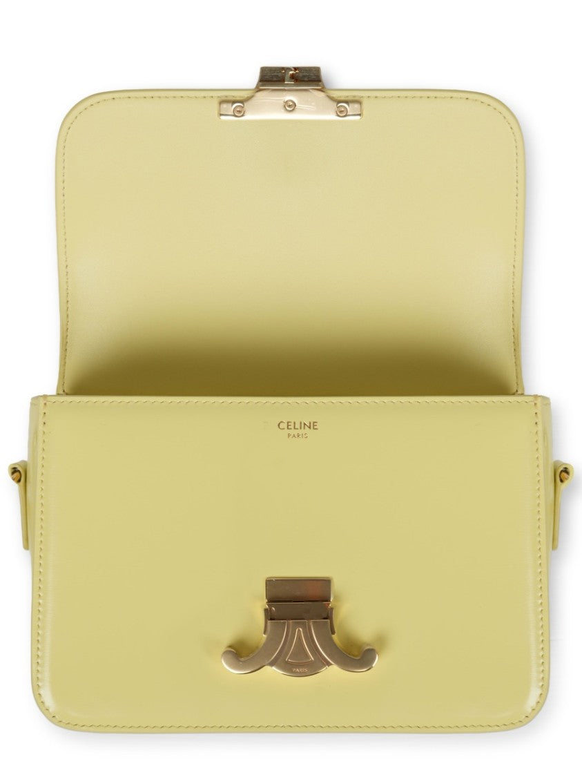 Celine Pastel Yellow Leather Shoulder Bag With Gold-Tone Double-C Clasp