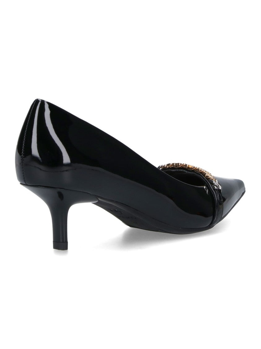 Pinko Glossy Black Patent Pointed-Toe Pumps With Chain Detail