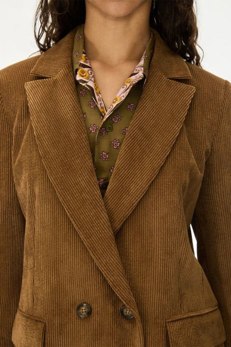 I Blues Camel Fine-Rib Double-Breasted Coat