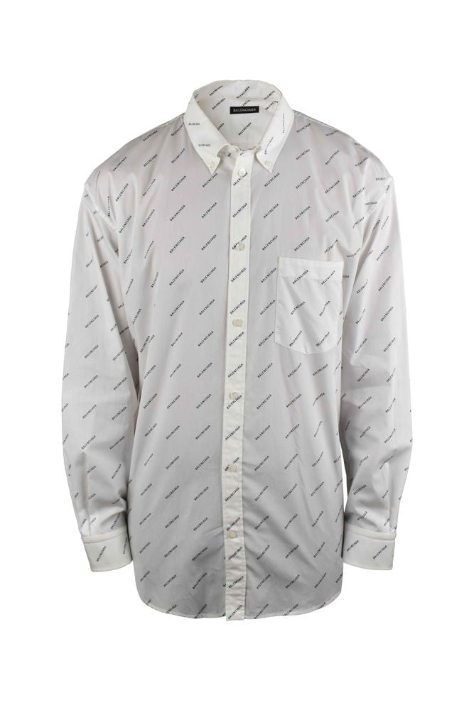 Balenciaga Diagonally Printed Cotton Shirt With Button Closure