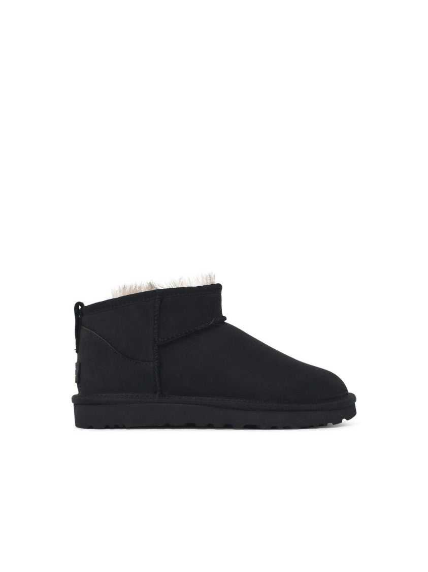 Ugg Black Classic Ultra Mini Plush Lined Nubuck Boots