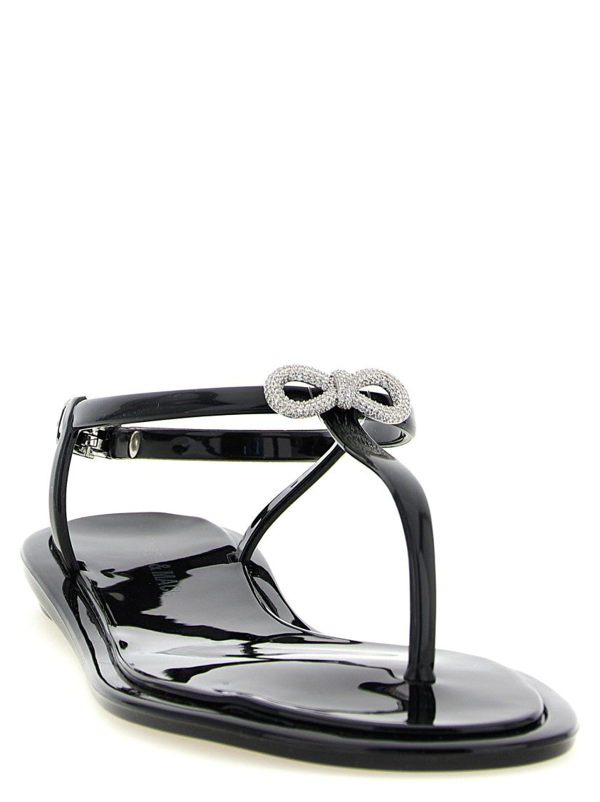 Mach & Mach Glossy Thong Sandals With Crystal-Embellished Double Bow