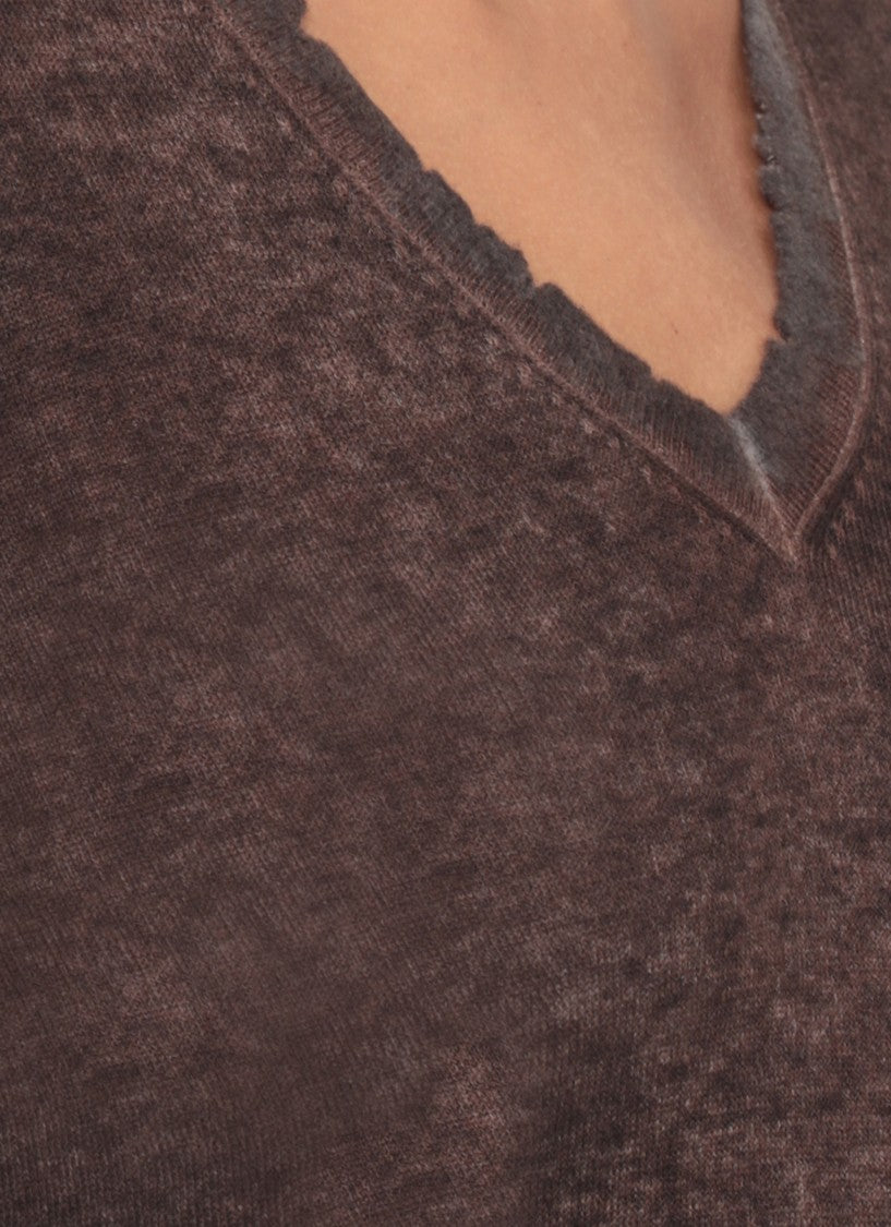 Avant Toi Brown Textured V-Neck Sweater