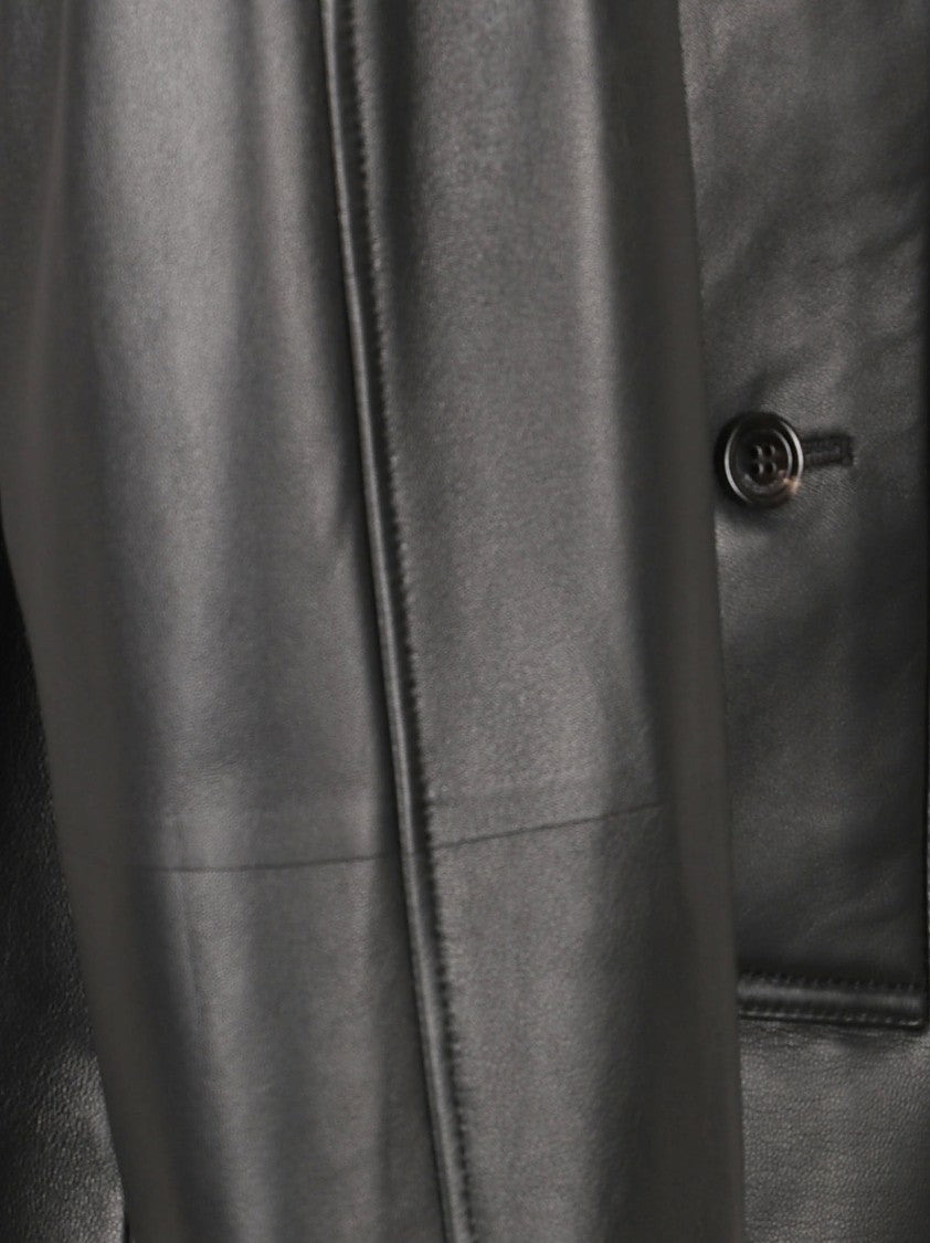 Burberry Cropped Black Lamb Leather Jacket With Double-Breasted Front