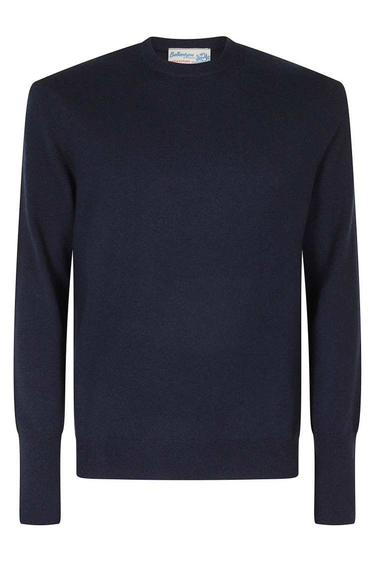 Ballantyne Navy Crew Neck Ribbed Cashmere Sweater