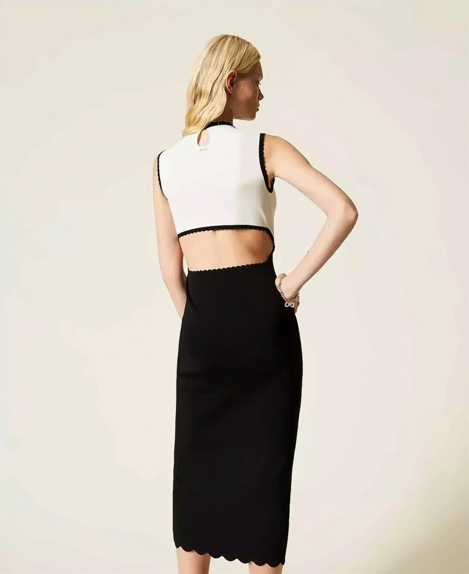 Twin-Set Fitted Midi Dress With Scalloped Trim