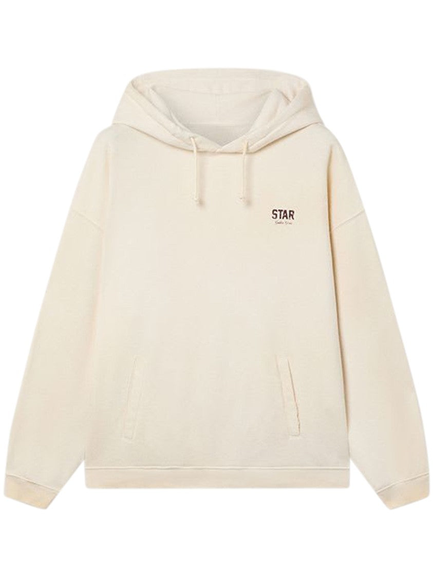 Golden Goose Cream Relaxed-Fit Hoodie With Drawstring And Ribbed Details