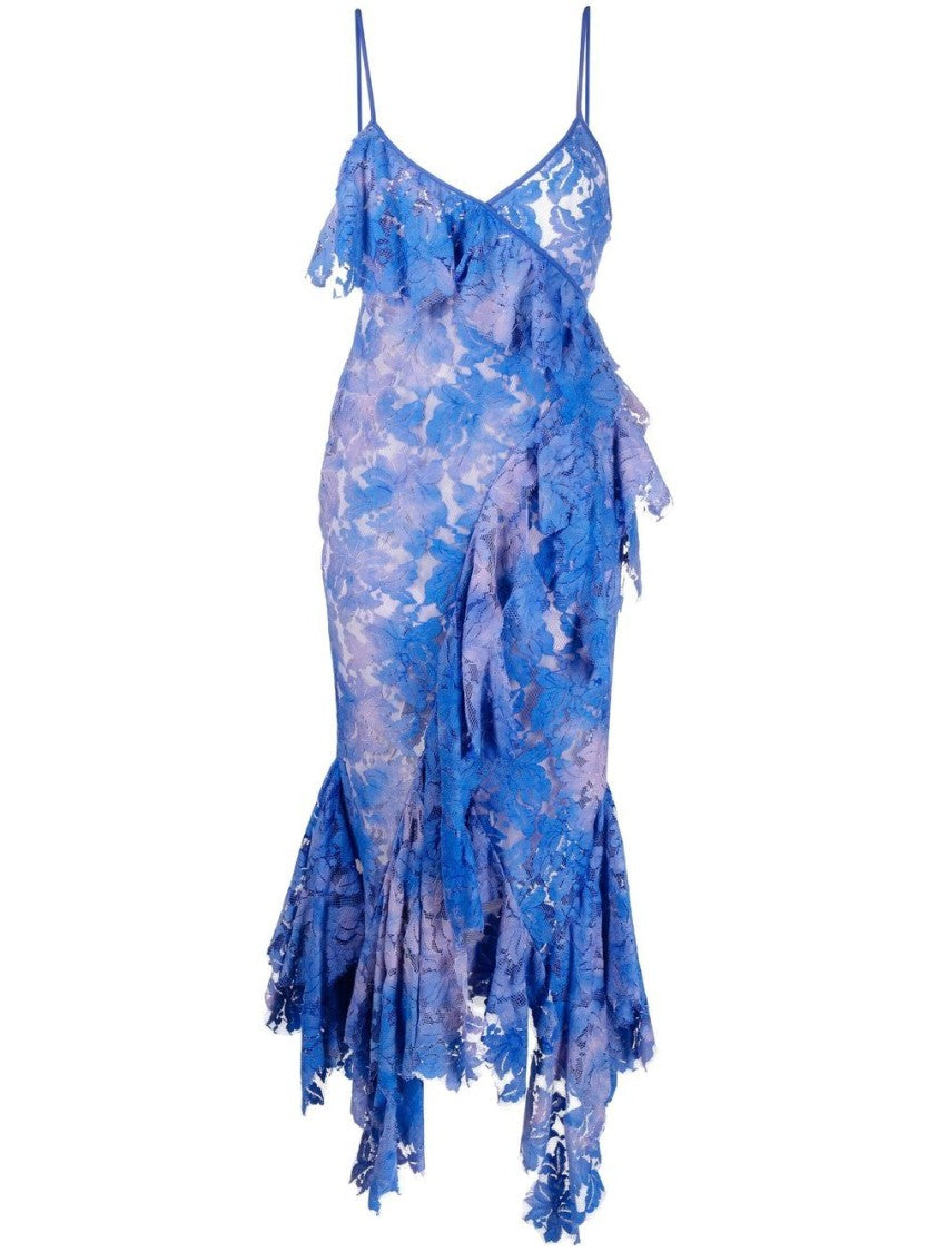 The Attico Thelma Violet Lace Draped Midi Dress