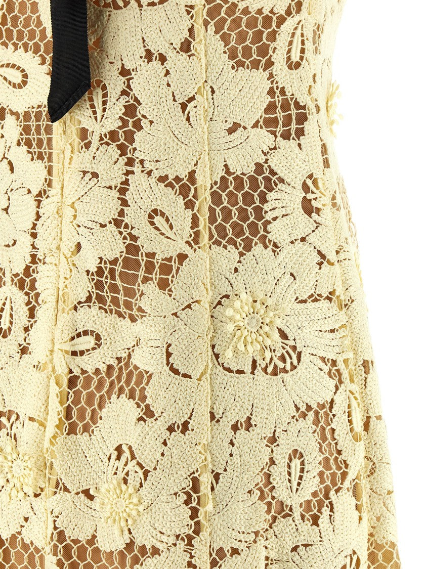 Self-Portrait 'Yellow Crochet Lace' Midi Dress