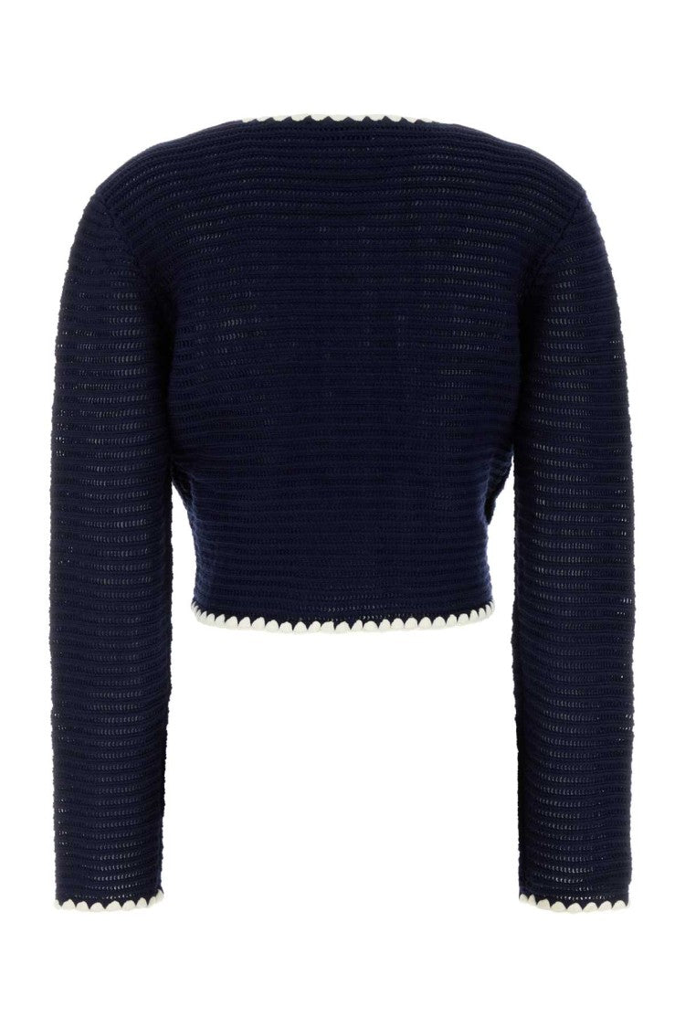 Self-Portrait Navy Blue Crochet Cardigan