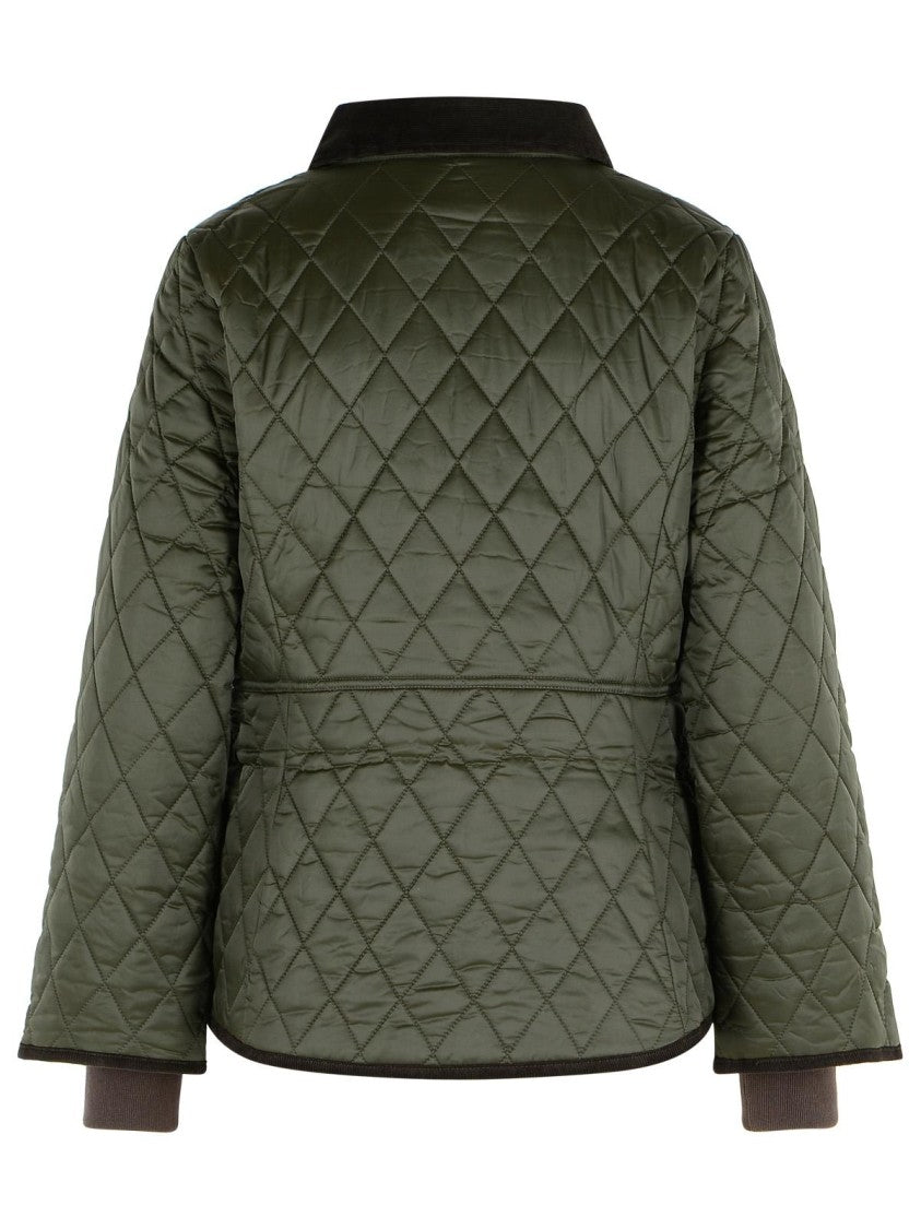 Barbour Quilted Green Polyamide Jacket With Corduroy Collar And Gold-Tone Hardware