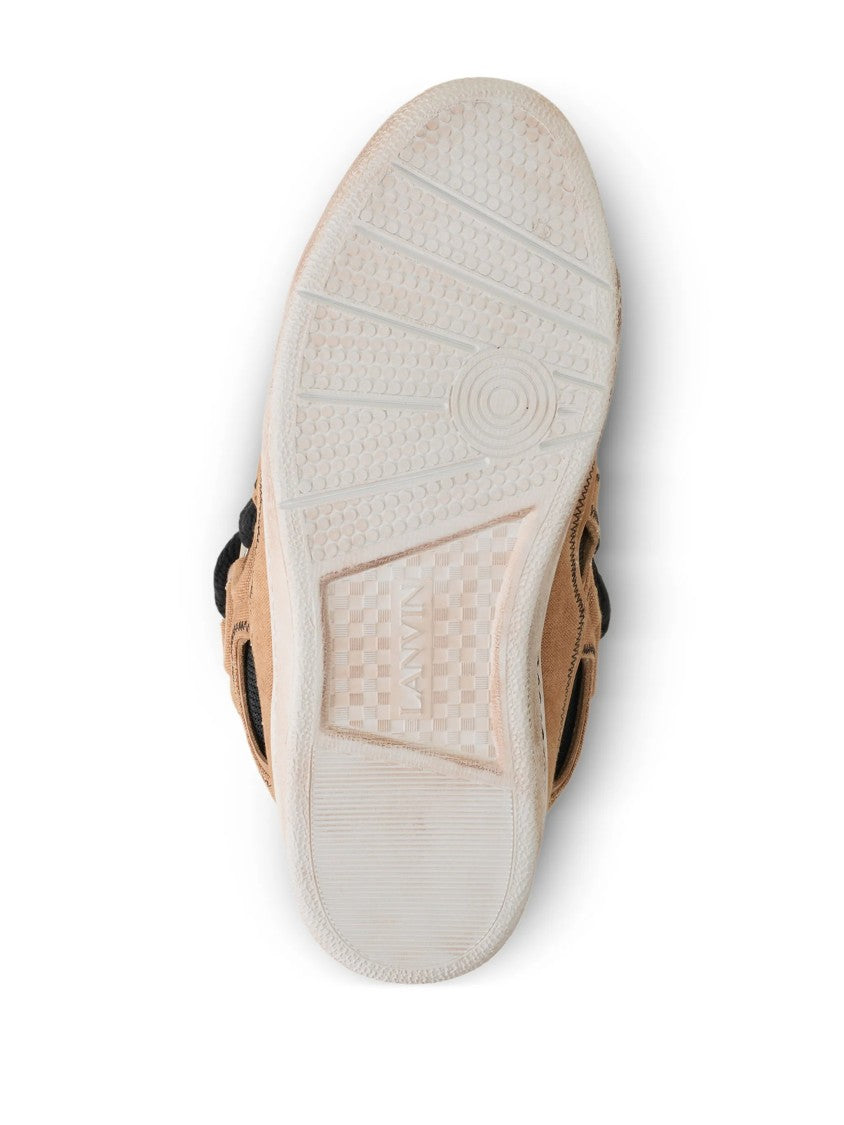 Lanvin Brown Curb Suede Mesh Sneakers