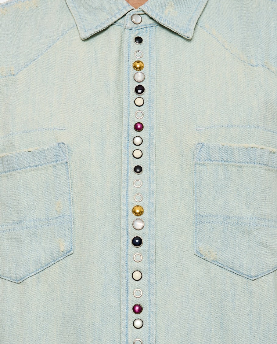 Golden Goose Light Faded Denim Striped Cotton Oxford Shirt