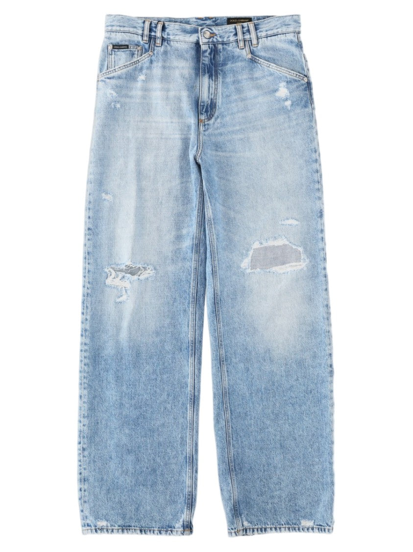 Dolce & Gabbana Light Blue Distressed Relaxed Fit Denim Jeans
