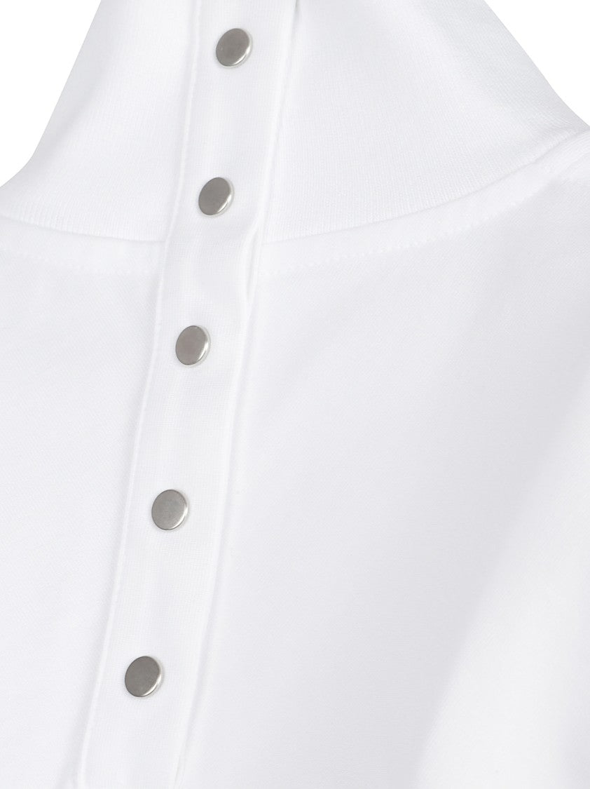 Alaïa Cropped Jersey Cotton T-Shirt With Ribbed High Neckline