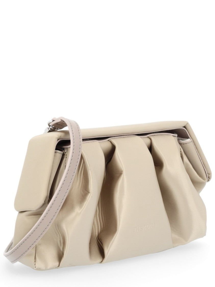 Themoirè Beige Ruched Design Clutch