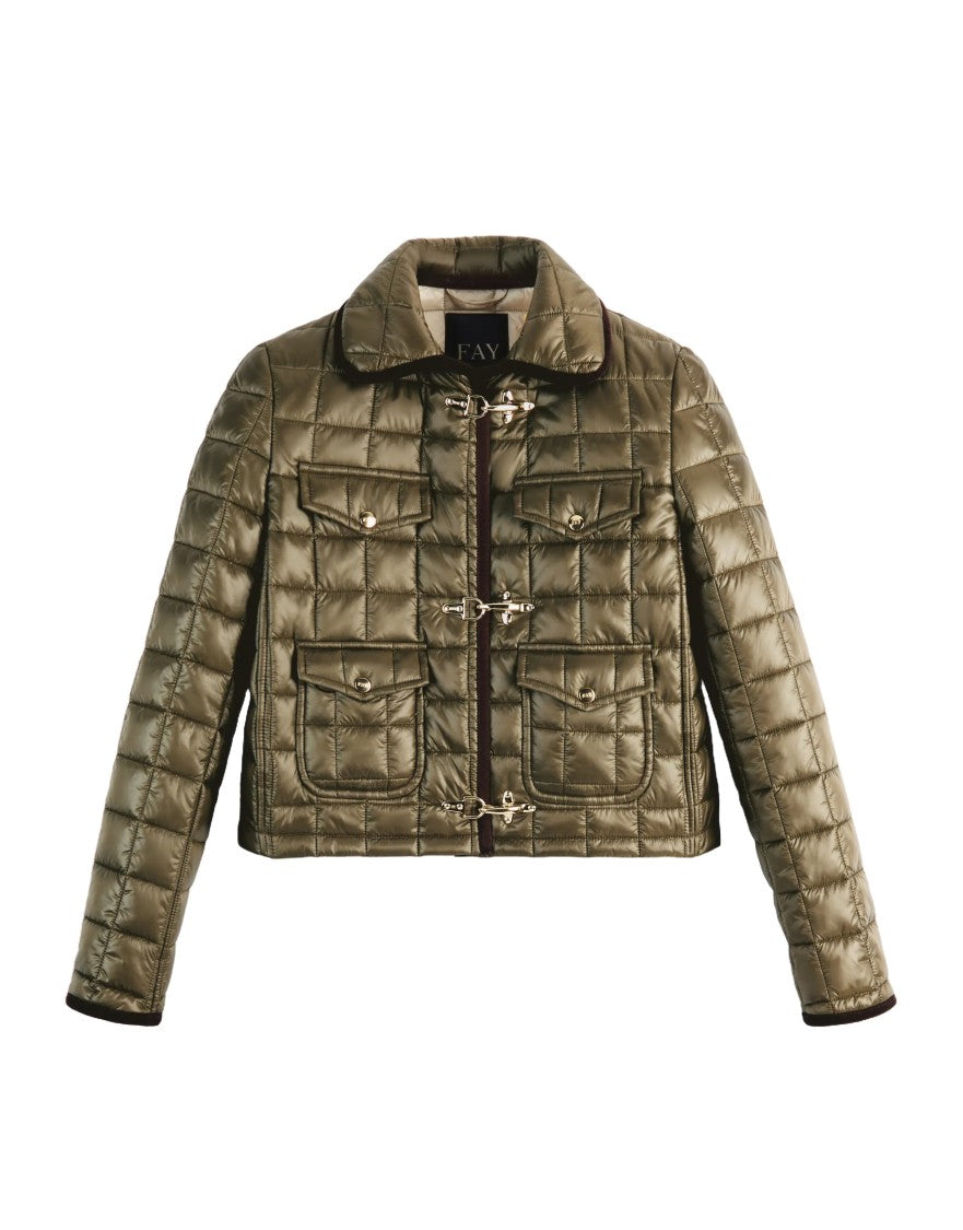 Fay Quilted Cropped Jacket With Hook-And-Automatic Clasps