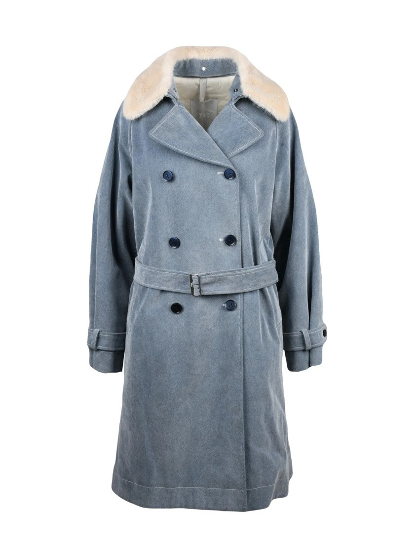 Duno Blue Cotton-Blend Fur Collar Krisia Coat