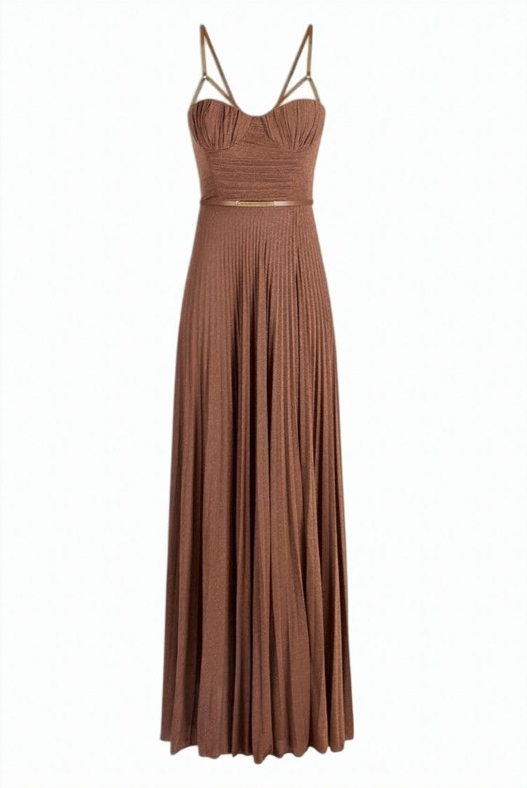 Elisabetta Franchi Lamé Jersey Belted Evening Dress