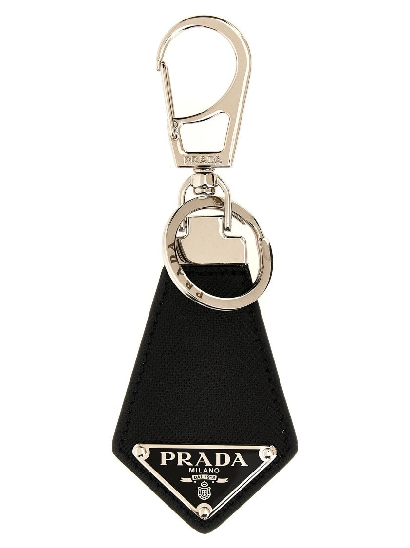 Prada Saffiano Leather Keyring With Geometric Enamelled Logo