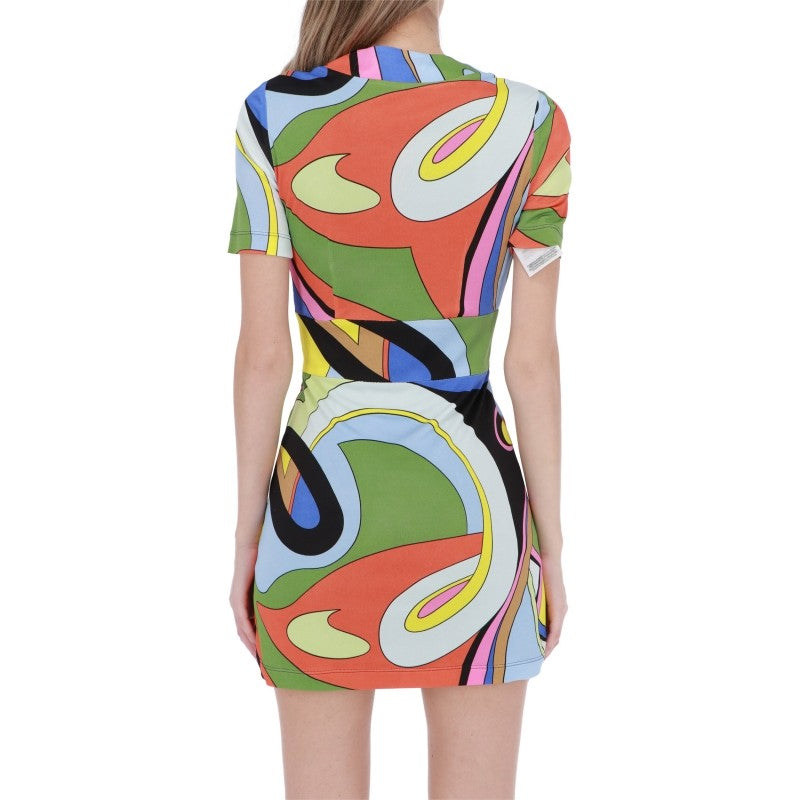 Moschino Multicolor Geometric Print Short V -Neck Dress