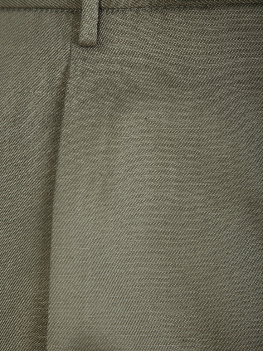 Dell'oglio Military Green Linen And Cotton Blend Trousers