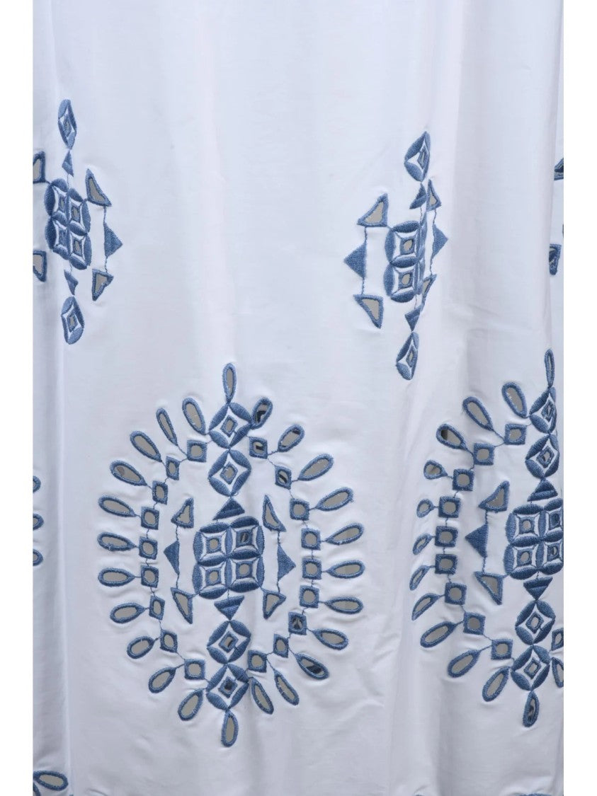 Eleventy White Blue Cotton Elastane Long Embroidered Dress