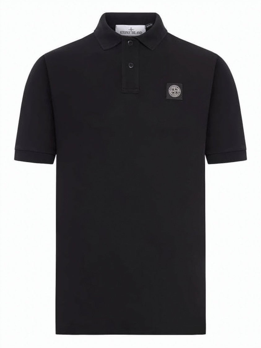 Stone Island Tailored Black Polo Shirt With Ribbed Collar And Subtle Logo