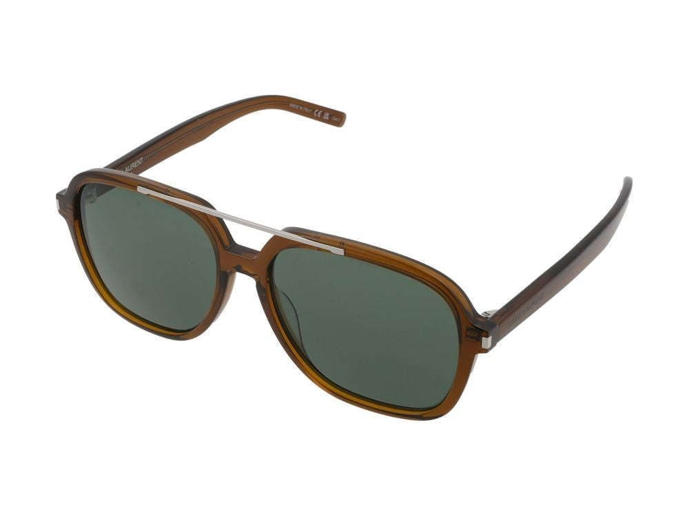 Saint Laurent Translucent Brown Green Lens Square Frame Sunglasses