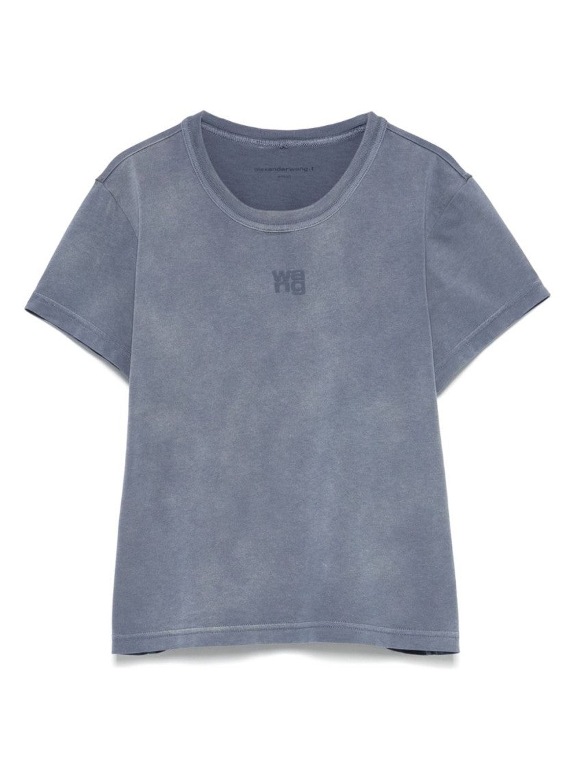Alexander Wang Cropped Polo T-Shirt In Washed Blue