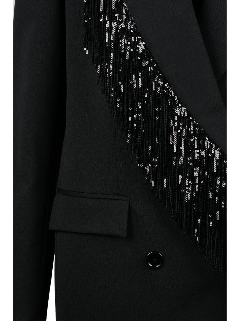 Jucca Black Polyester-Blend Double-Breasted Long Jacket