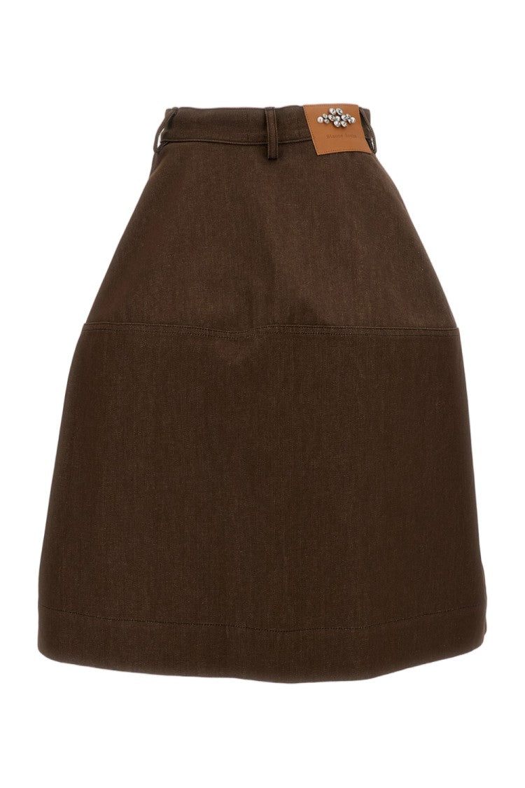 Simone Rocha Brown Utility Bustle Cotton Canvas Midi Skirt