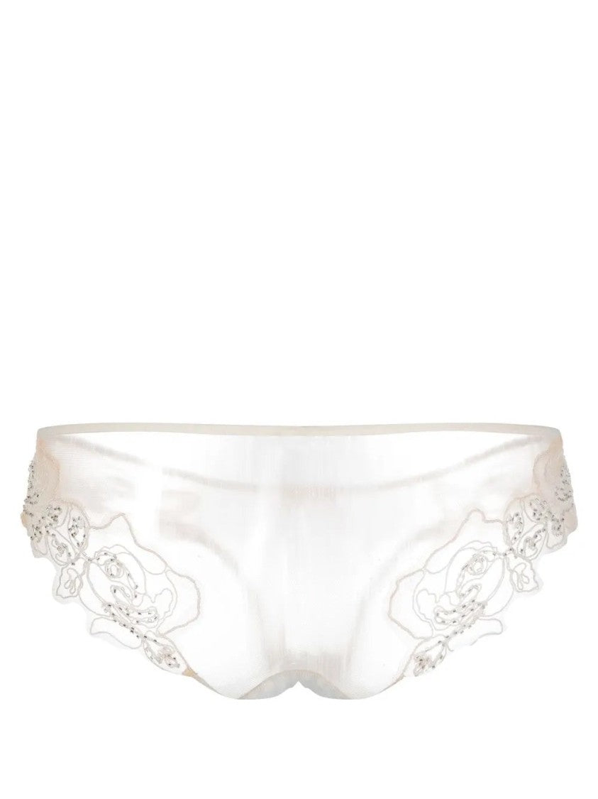 Agent Provocateur Sheer Beige Briefs With Intricate Floral Embroidery