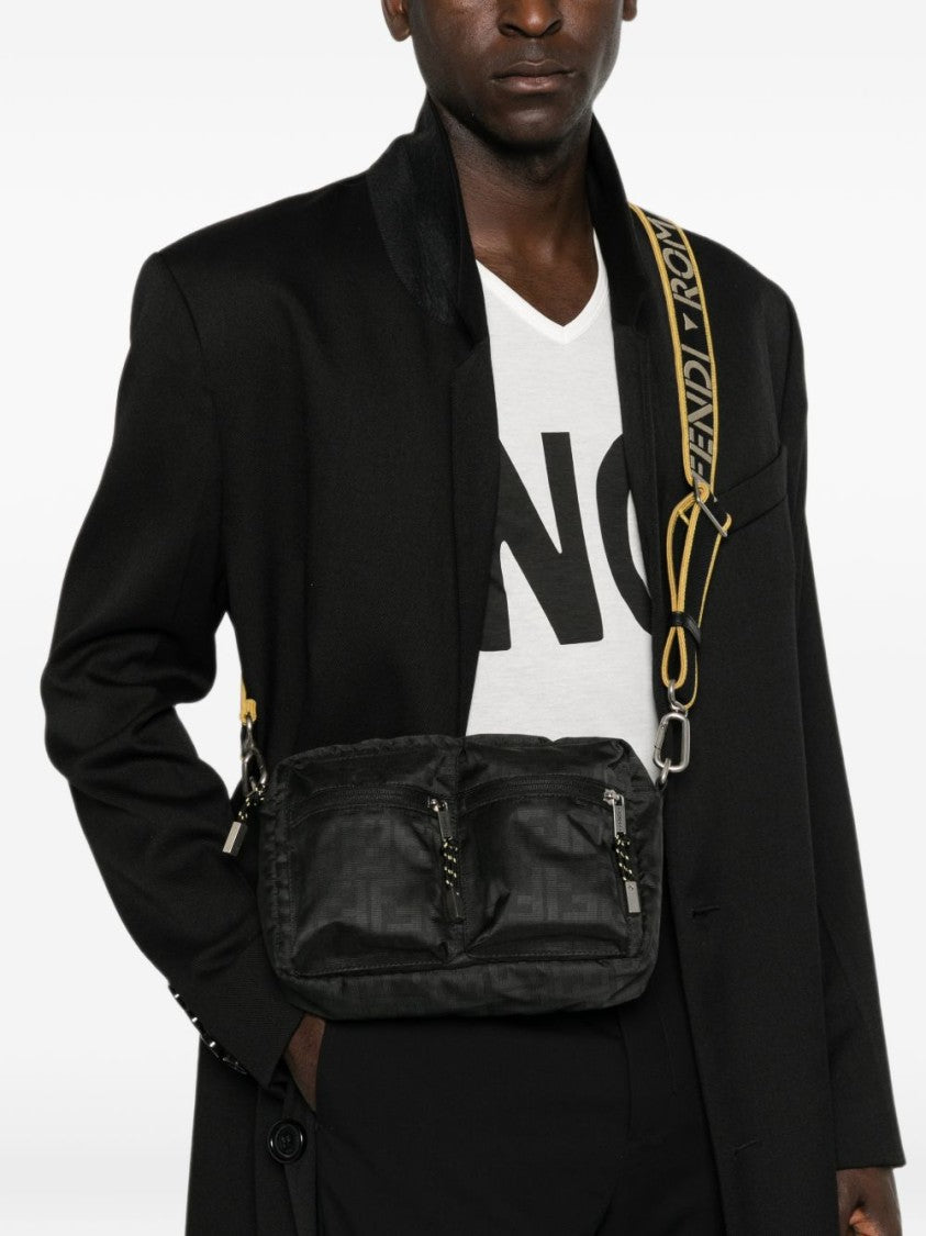 Fendi Rectangular Black Fabric Bag With Zippered Pockets