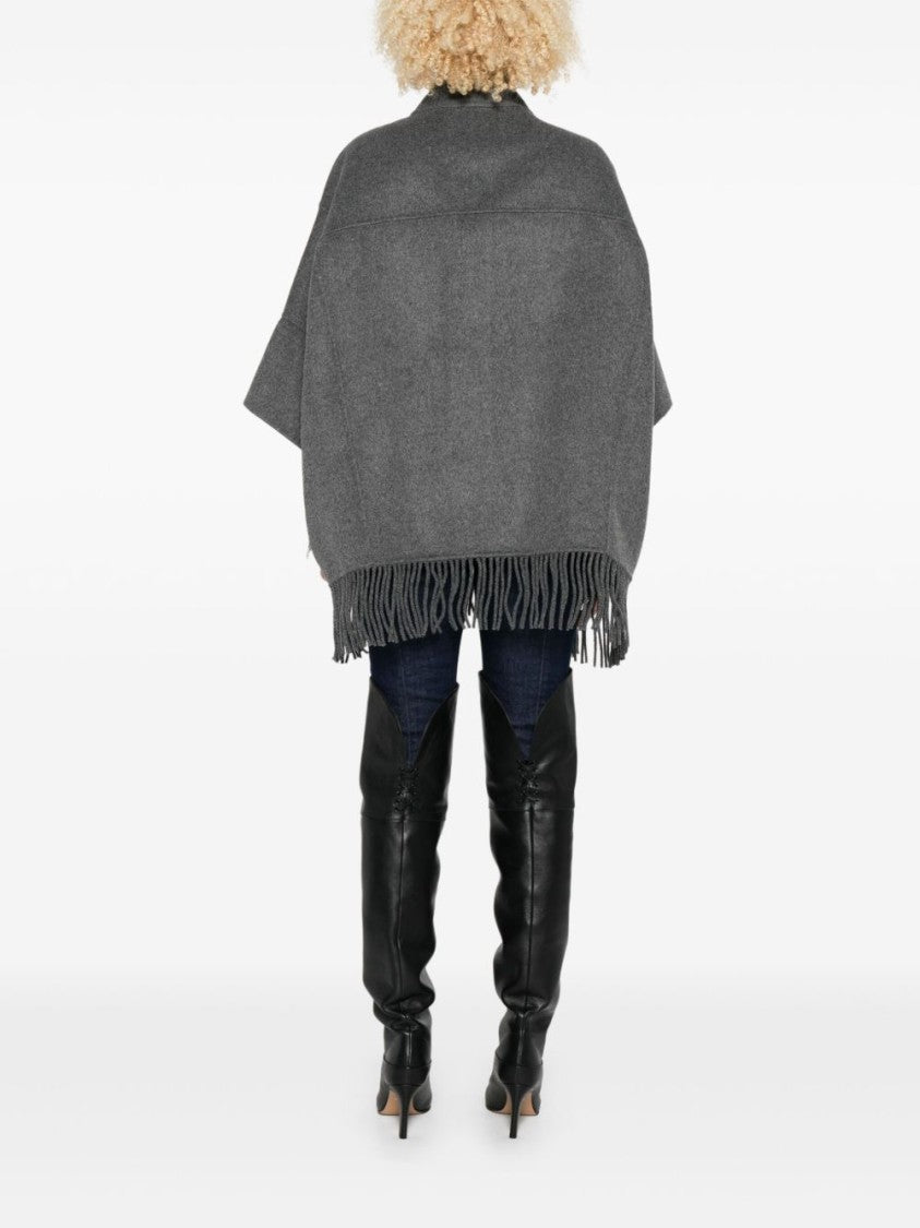 Yerse Glen Grey Wool-Blend Coat With Cape Sleeves