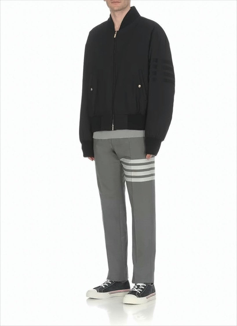 Thom Browne Padded Black Bomber Jacket With Gold Zipper And Ribbed Details