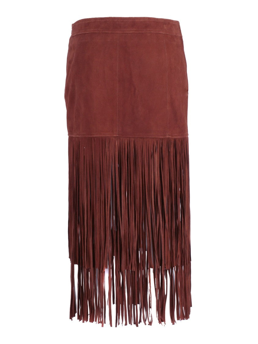 Ermanno Scervino Fringe Goat Leather Midi Skirt
