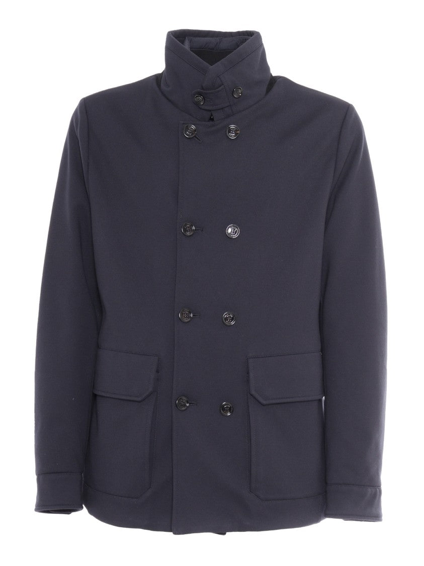 Moorer Bas-Tz Dark Blue Double-Breasted High-Collar Jacket