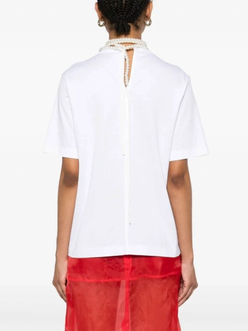 Carven White Pearl Embellished Cotton T-Shirt