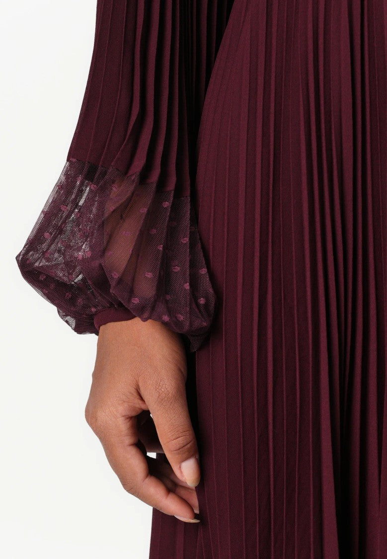 Twin-Set Burgundy Midi Dress With Deep V-Neckline