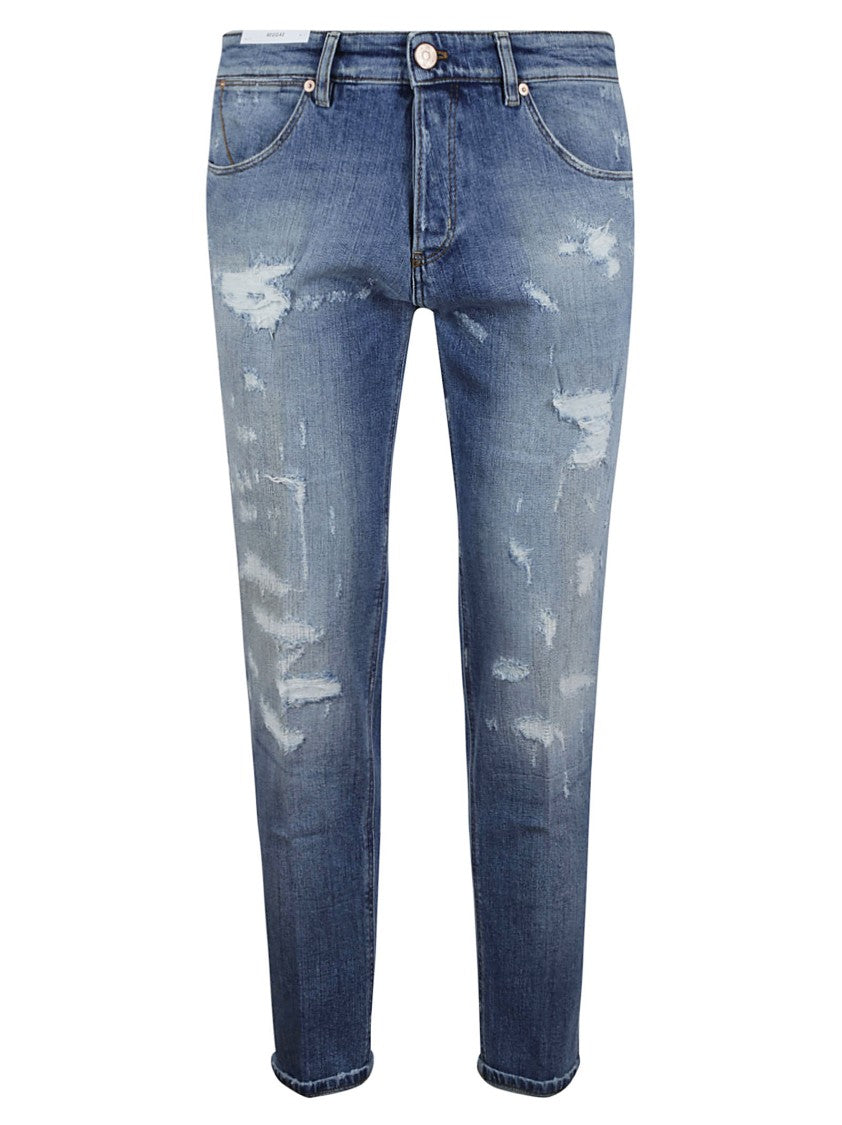 Pt Torino Slim-Fit Blue Jeans With Distressed Detailing