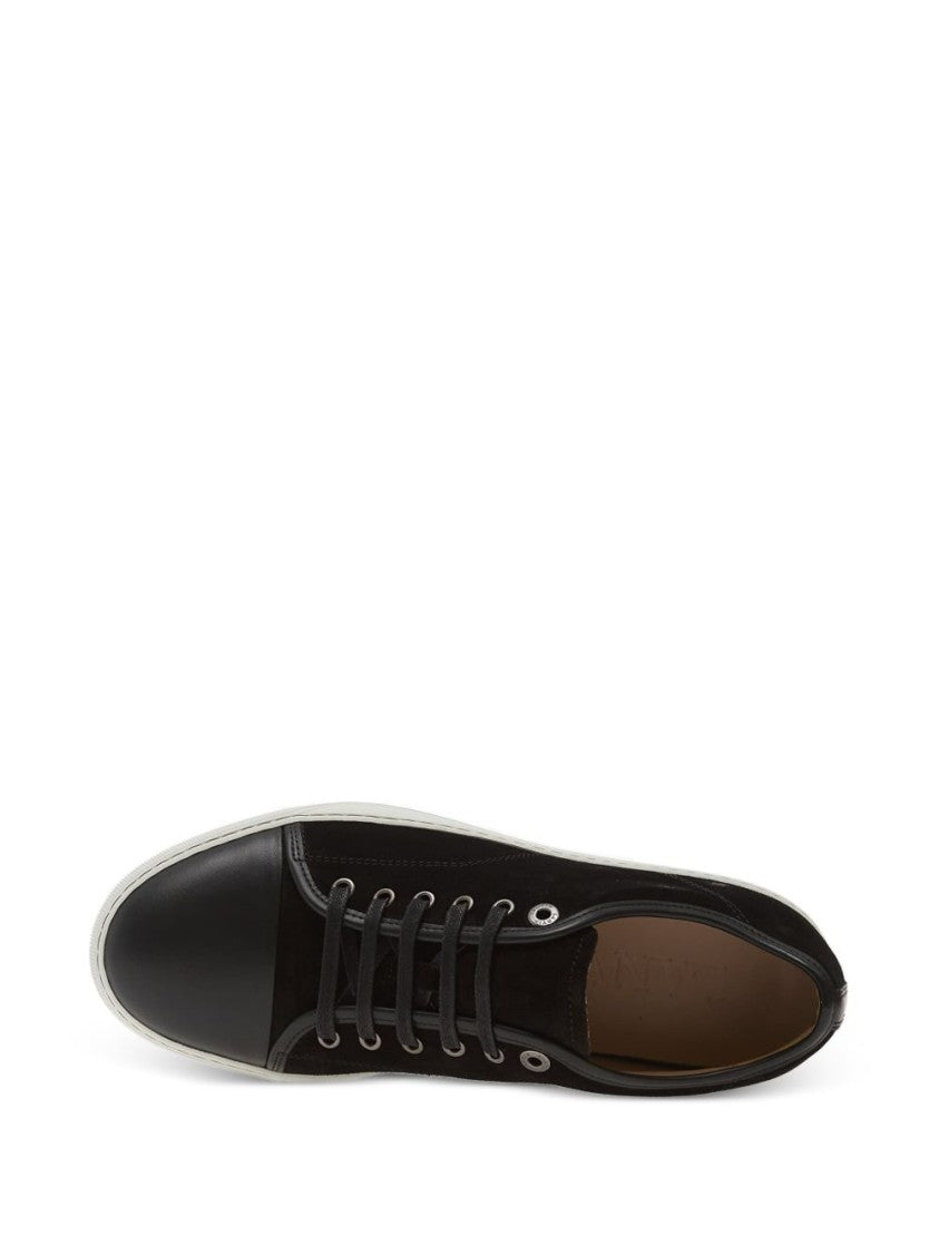 Lanvin Low-Top Black Suede Sneakers With Smooth Leather Toe Cap