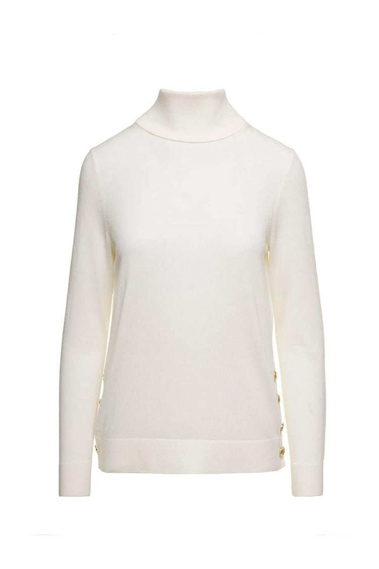 Michael Kors Chic Off-White Wool Sweater Gold Buttons