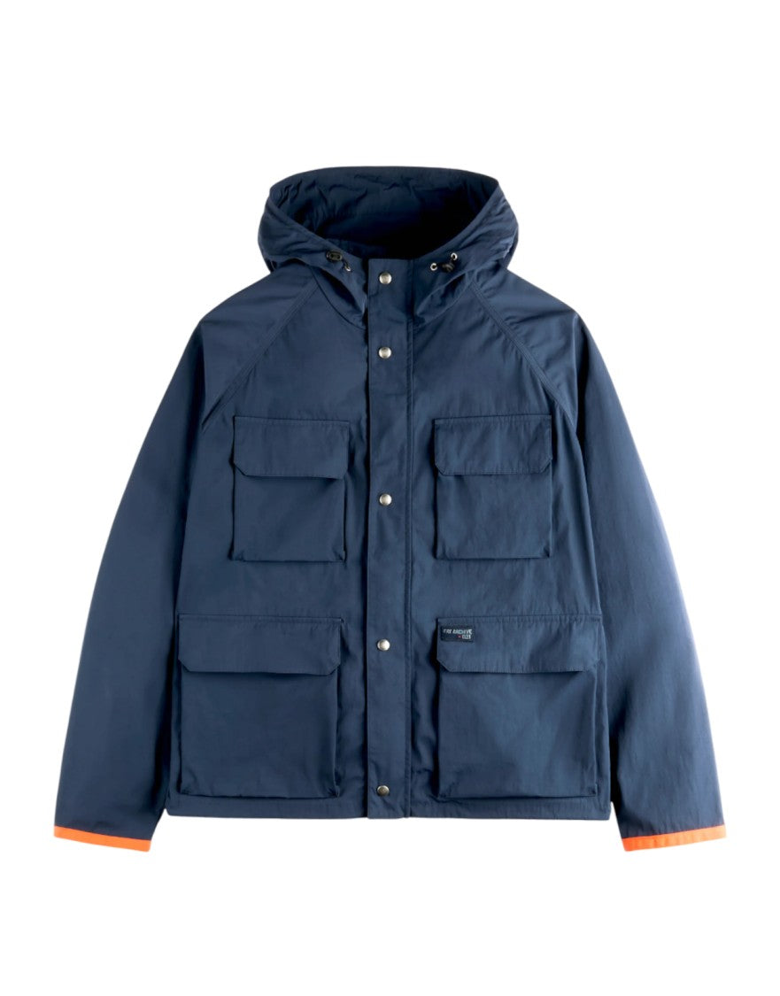 Fay Navy Blue Utilitarian Jacket With Hood