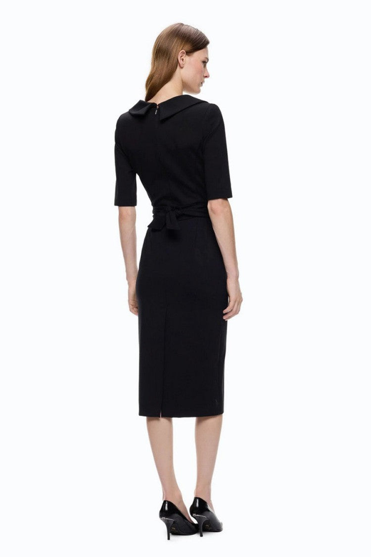 Pinko Black Viscose-Nylon Blend Buckle-Belt Wrap Dress