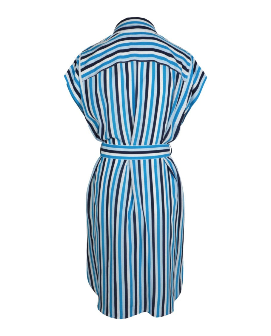 Burberry Striped Silk Shirt Dress With Removable Belt And Utility Pockets