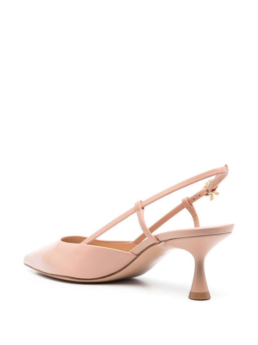 Gianvito Rossi Pointed Toe Calf Leather Kitten Slingbacks