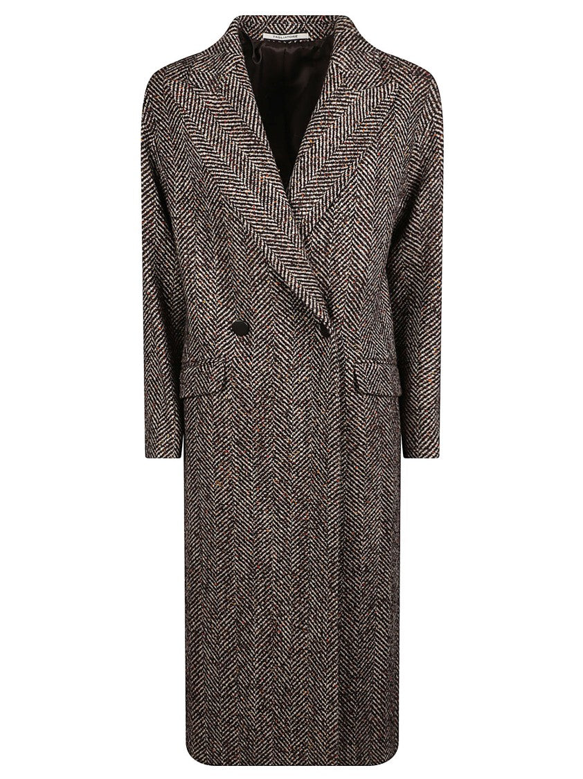 Tagliatore Herringbone Pattern Long Coat With Notched Lapel And Tailored Fit