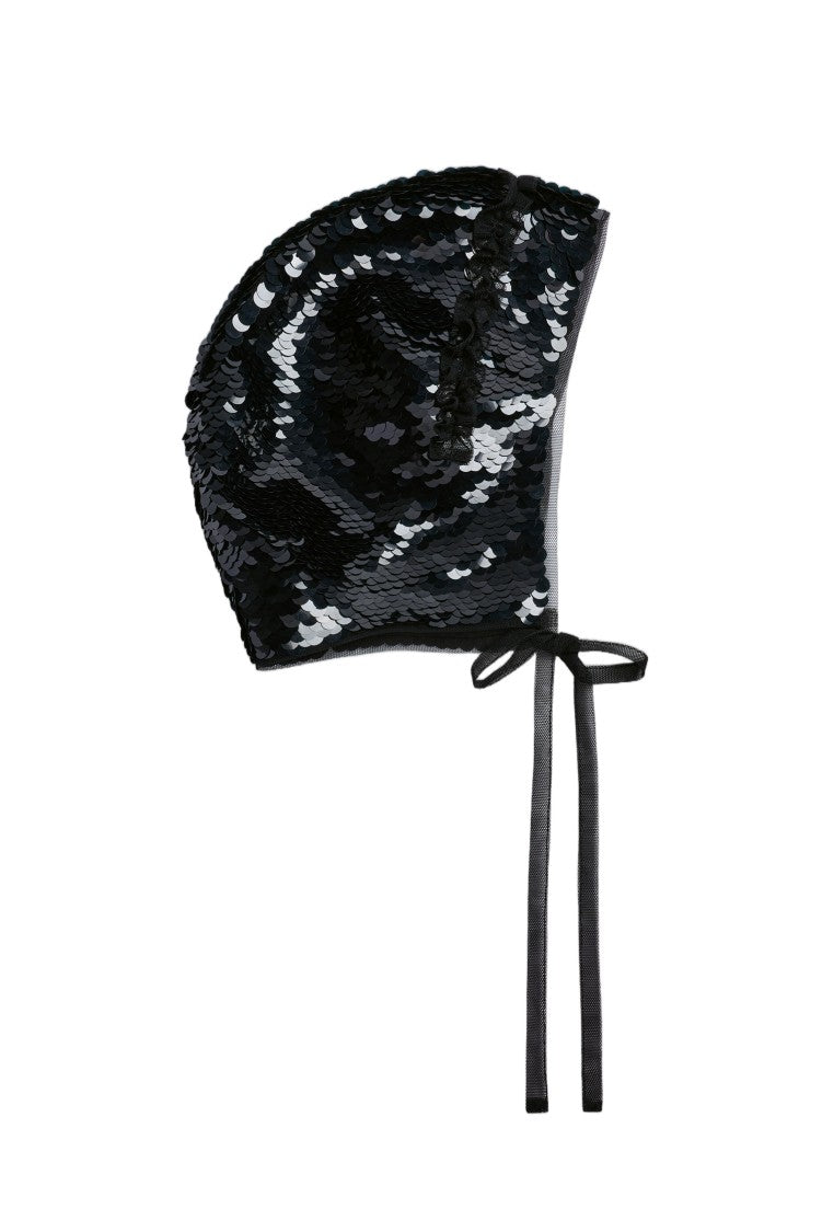 Simone Rocha Black Cashmere Sequined Embroidery Hat
