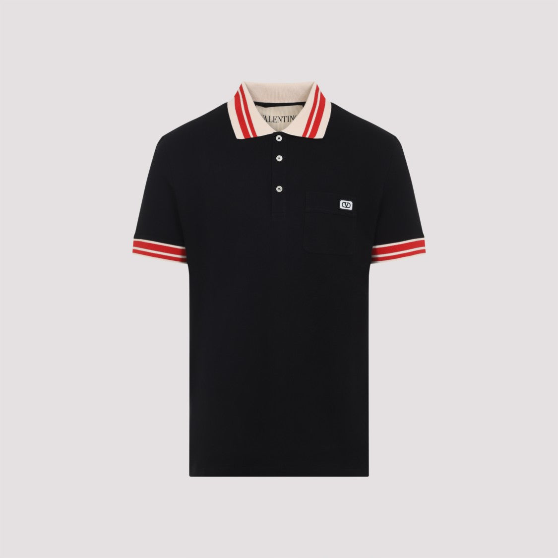 Valentino Classic Black Polo With Striped Accents